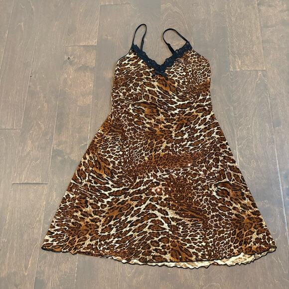 Vintage Rampage Leopard Print Mini Slip Dress Y2K Sequins - Picture 1 of 15
